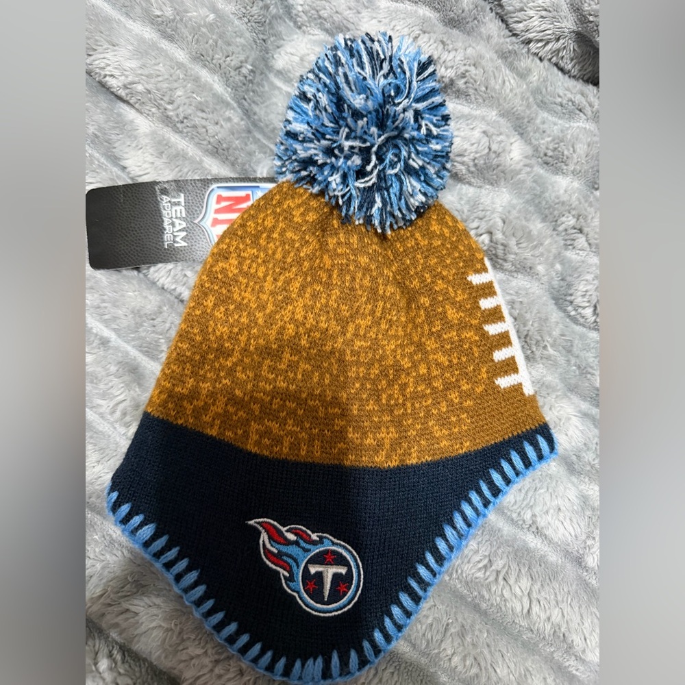 NFL Kids' Blue and Brown Pom-Pom Hat